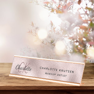 Rose Goldrot Monogram, modern beruflich Schreibtischnamensplakette