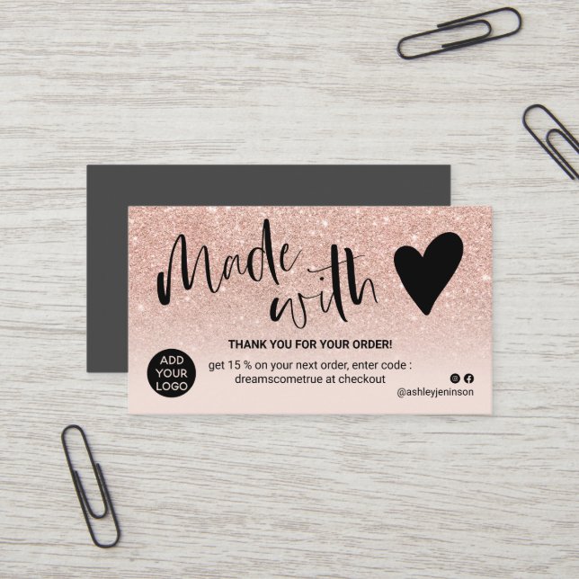 Rose Goldrot Rosa Danke, gemacht mit Liebe Visitenkarte (Vorderseite/Rückseite Beispiel)