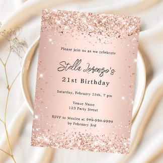Rose Goldrot Rosa Konfetti Geburtstag Einladung