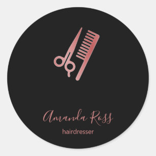 Rose Goldschere und Kammerschwarz Runder Aufkleber