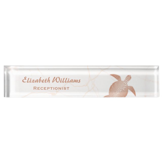 Rose Goldschildkröte-Blush-Marmor Namensplakette (Vorderseite)