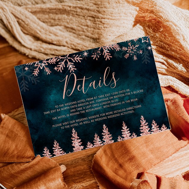 Rose Goldschneekiefer aquamarine Weihnachtsdetails Begleitkarte (Rose gold snow pine teal Christmas winter details Enclosure Card)