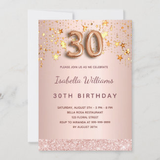 Rose Goldstars 30. Geburtstag Einladung