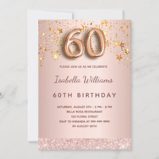Rose Goldstars 60. Geburtstag Einladung