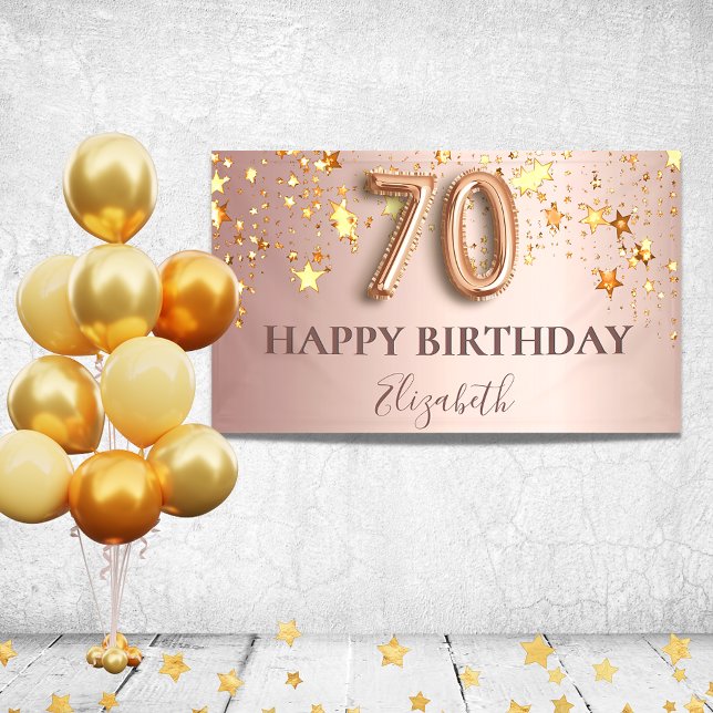 Rose Goldstars, 70. Geburtstag, Schwarzes Party Banner (Von Creator hochgeladen)