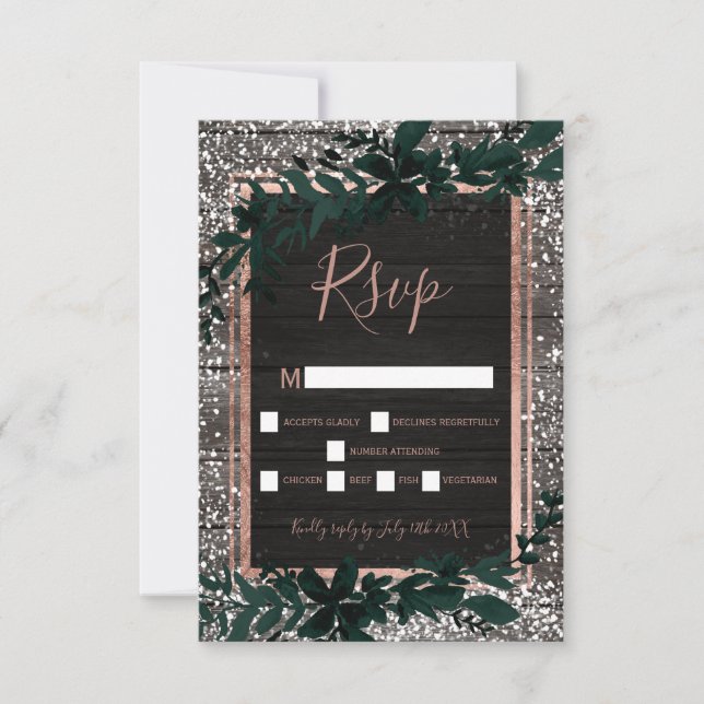 Rose Goldtypografie Blatt Schneeflocken uAwg Hochz RSVP Karte (Vorderseite)