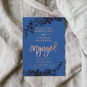 Rose Goldtypografie Blumenblauer Verlobungsparty Einladung