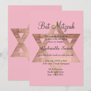Rose Goldtypografie rosa Bat Mitzvah Einladung
