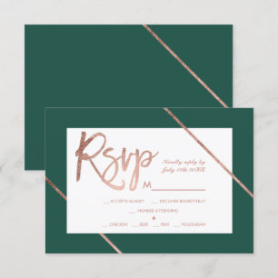 Rose Goldtypografie Streifen Grün uAwg Hochzeit RSVP Karte