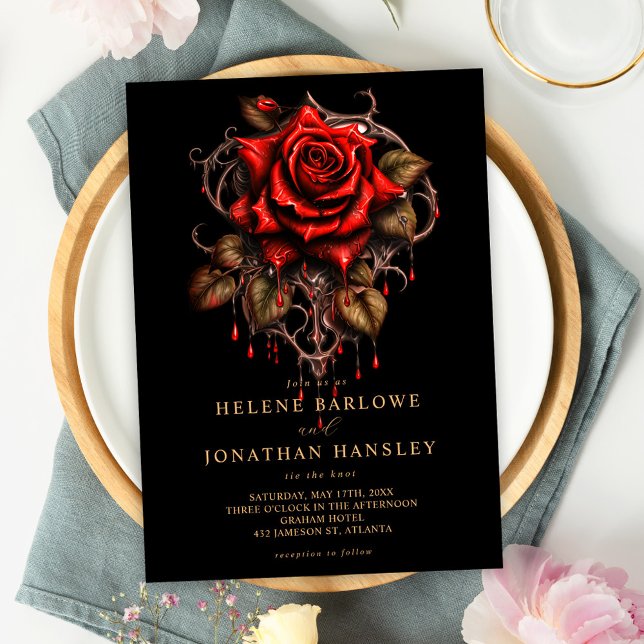 Rose Gothic Floral Black Wedding Einladung (Rose Gothic Floral Black Wedding Invitation)