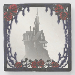 Rose Gothic Mansion Halloween Steinuntersetzer
