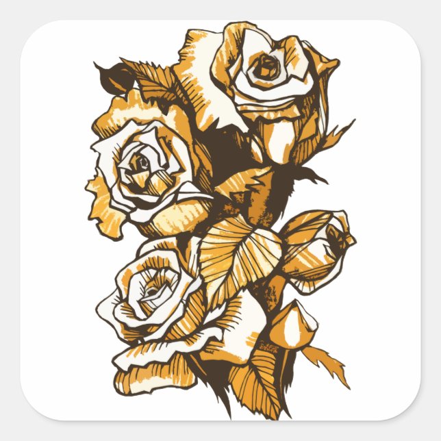 Rose, grafische Blumenkunst, blühende Blume der Ro Quadratischer Aufkleber (Vorderseite)