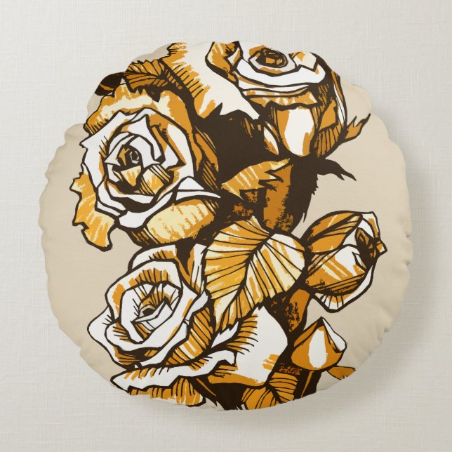 Rose, grafische Blumenkunst, blühende Blume der Ro Rundes Kissen (Vorderseite)