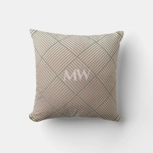 Rose-Grau geometrisches Monogramm-Muster-Wurfkisse Kissen