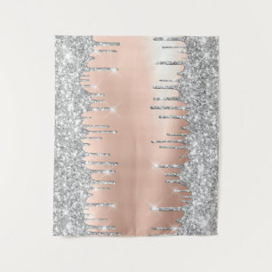 Rose Grau Silver Tropfen Fensterdekor Medium Wandteppich