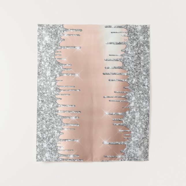 Rose Grau Silver Tropfen Fensterdekor Medium Wandteppich (Vorderseite)