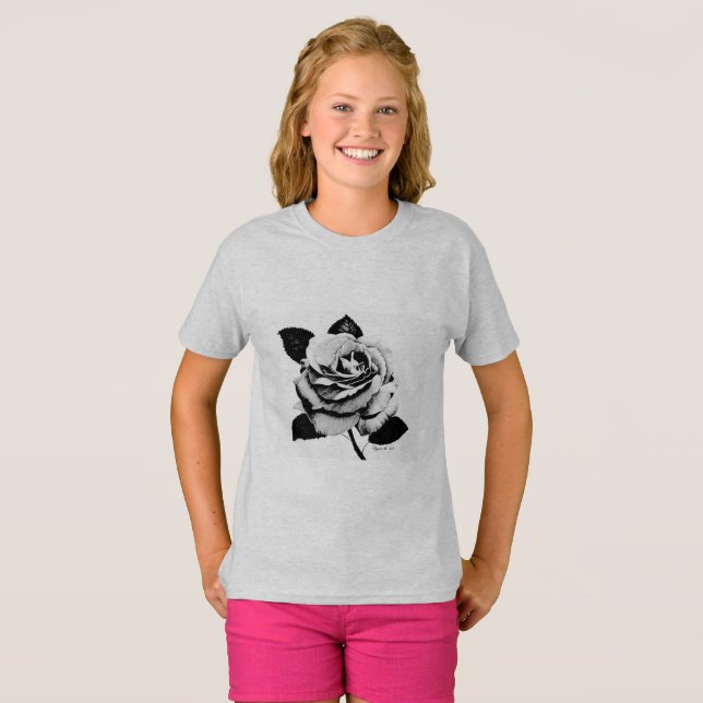 Rose Gravur Kinder T - Shirt (Vorne ganz)