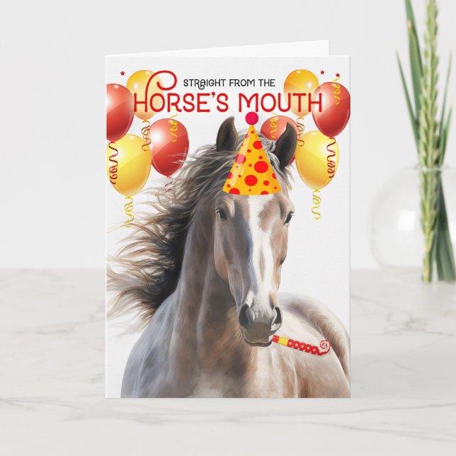 Rose Gray Horse Funny Geburtstag Karte (Vorderseite)