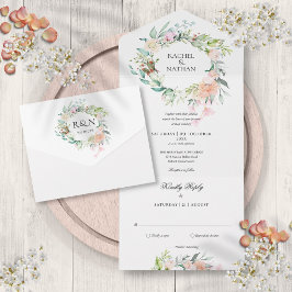 Rose Greenery Floral Monogram Wedding All In One Einladung