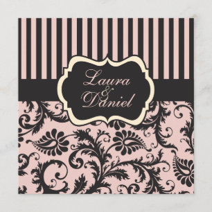 Rose, Gris, Crème rayé Damas Invitation