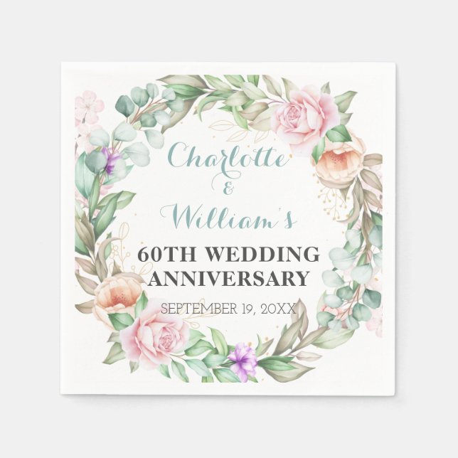 Rose Grüne 60. Diamant Hochzeitstag Serviette (Vorderseite)