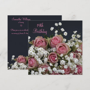 Rose & Gypsophila Bouquet 19. Geburtstag Einladung