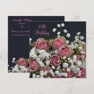 Rose & Gypsophila Bouquet 35. Geburtstag Einladung