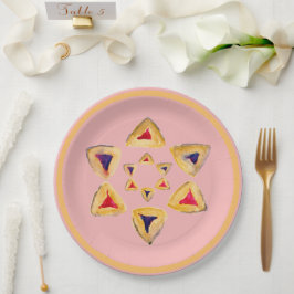 Rosé Hamantaschen Star Paper Plate for Purim Pappteller
