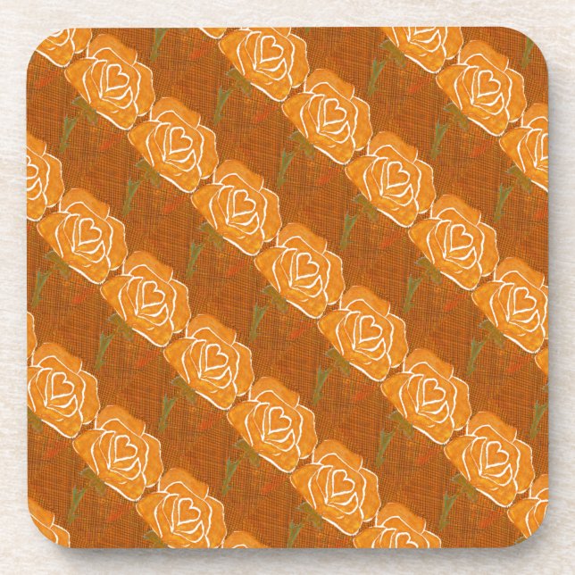 "Rose Heart #3 Tiled Pattern" Blumenmuster Unterse Getränkeuntersetzer (Vorderseite)