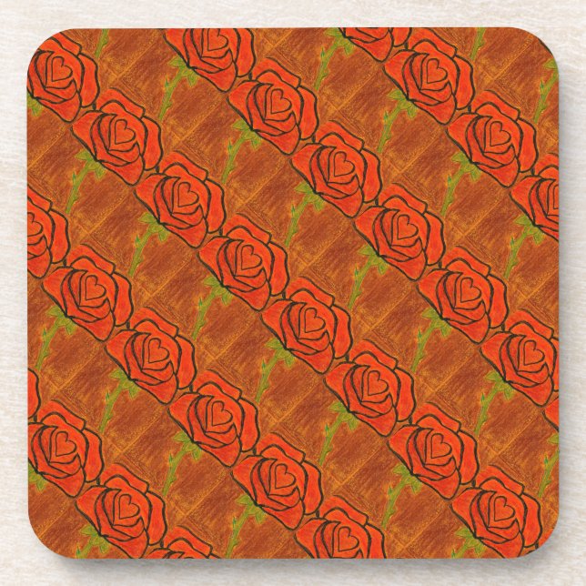 "Rose Heart #6 Tiled Pattern" Blumenmuster Unterse Untersetzer (Vorderseite)