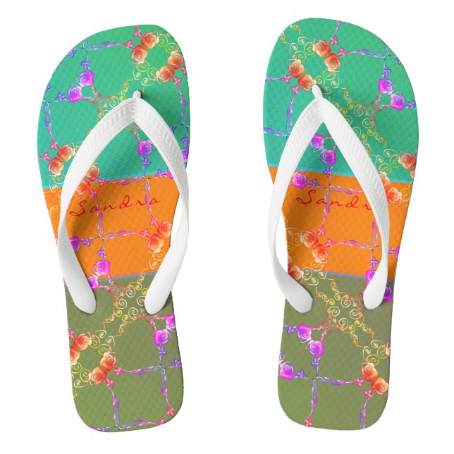 Rose Herz Aquamarin, Aprikose und Moos Flip Flops (Fußbett)
