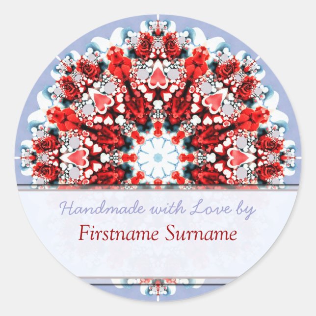 Rose Herz Mandala Etikett / Aufkleber (Vorderseite)