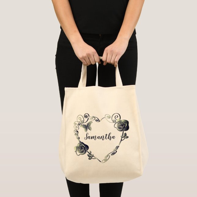 Rose Herz mit Name Tote Tasche (Vorderseite (Produkt))