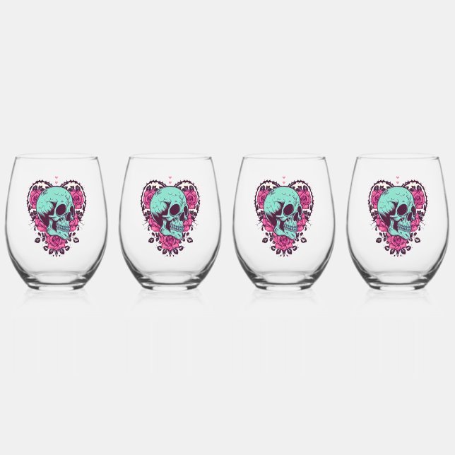 Rose Herz Skull Weinglas Ohne Stiel (Vorderseite)