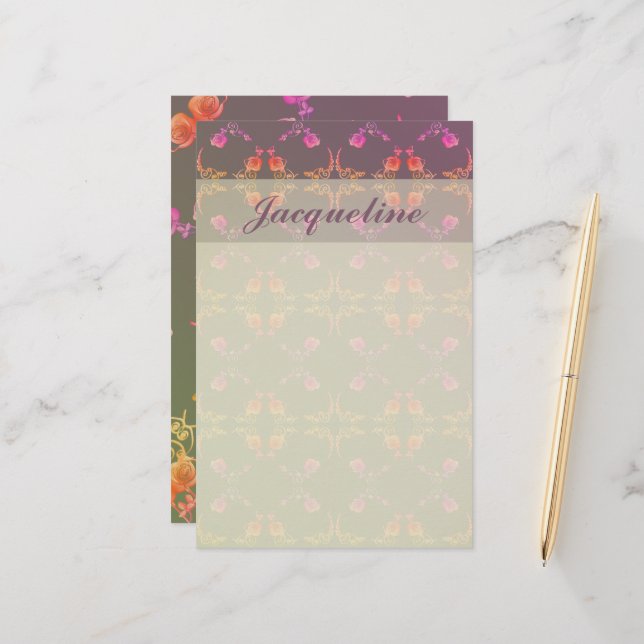 Rose Herz und Pflaumengeschirr Briefpapier (Vorderseite/Rückseite Beispiel)