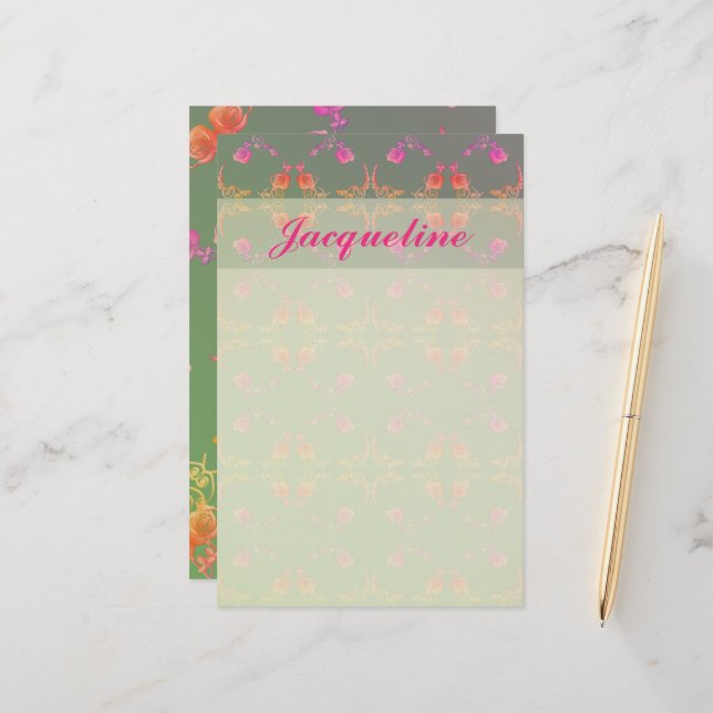 Rose Herz und Pflaumengeschirr Briefpapier (Vorderseite/Rückseite Beispiel)