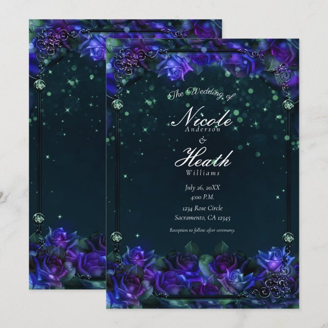 Rose Hochzeit der verzauberten Lila Grüngarten Einladung (Vorne/Hinten)