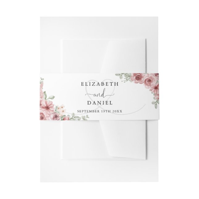 Rose Hochzeit floral Elegantes Herz Einladungsbanderole (Vorderseite Beispiel)