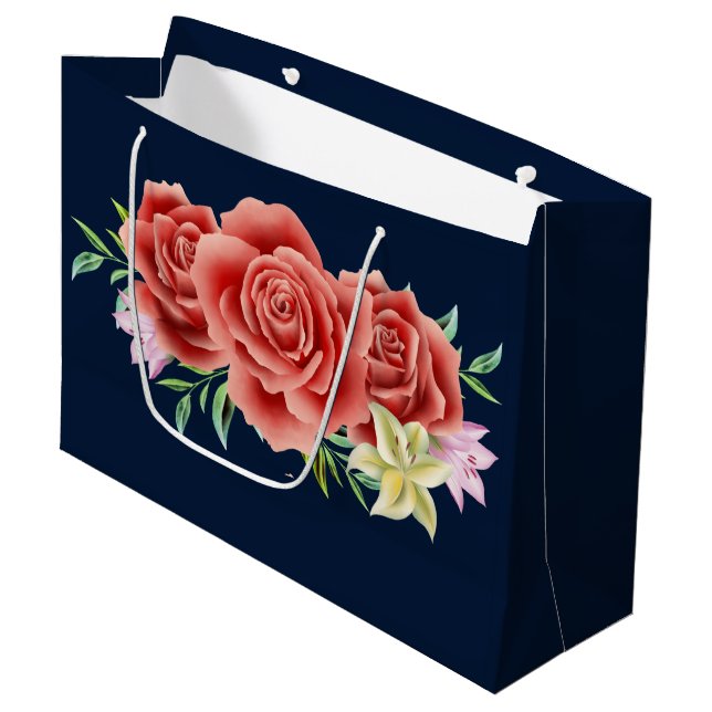 Rose Hochzeit Große Geschenktüte (Vorderseite Schrägansicht)