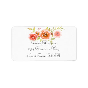 Rose Hochzeit mit Aquarellblumen Adressaufkleber