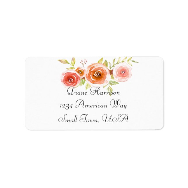 Rose Hochzeit mit Aquarellblumen Adressaufkleber (Vorne)