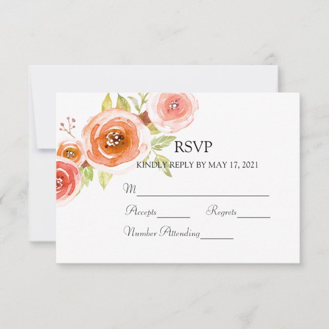 Rose Hochzeit mit Aquarellblumen RSVP Karte (Vorderseite)