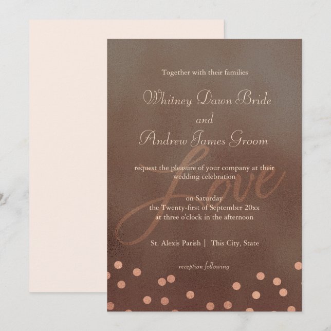 Rose-Hochzeit mit Industrieschick Einladung (Vorne/Hinten)