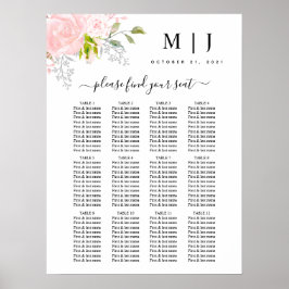 Rose Hochzeitsdiagramm mit Peony Blush Pink Poster