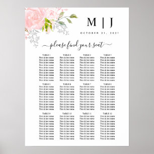 Rose Hochzeitsdiagramm mit Peony Blush Pink Poster