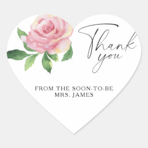 Rose - Hochzeitsdusche Danke Herz-Aufkleber
