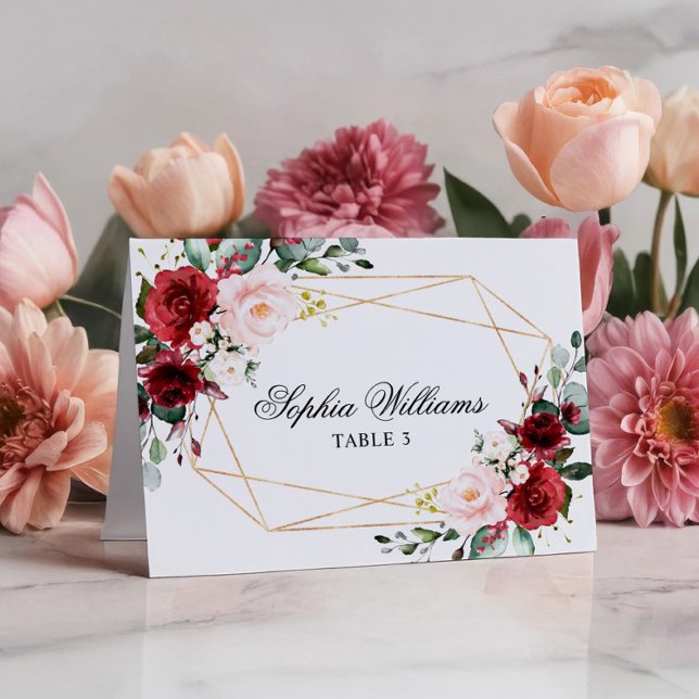 Rose Hochzeitsfeiern in Rosa und Burgund Platzkart Tischnummer (Von Creator hochgeladen)