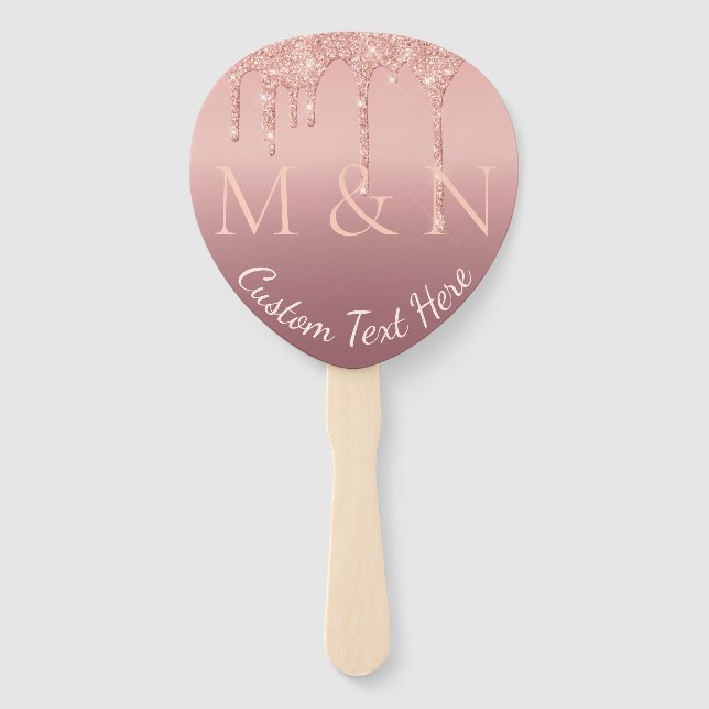 Rose Hochzeitstext Gold Blush Glitzer Handfan Fächer (Rückseite)