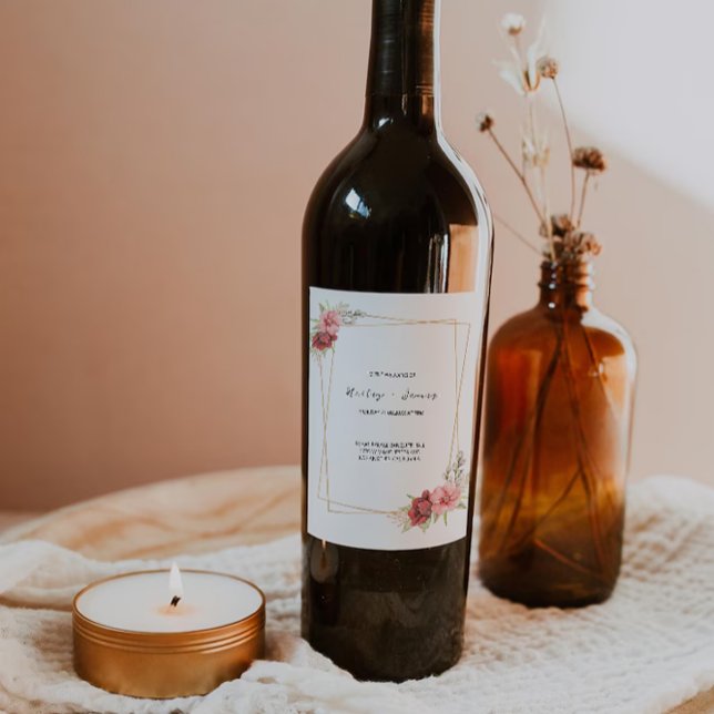 Rose Hochzeitsweinflaschenlabel Vorlage Weinetikett (Rose Wedding wine bottle label Template)