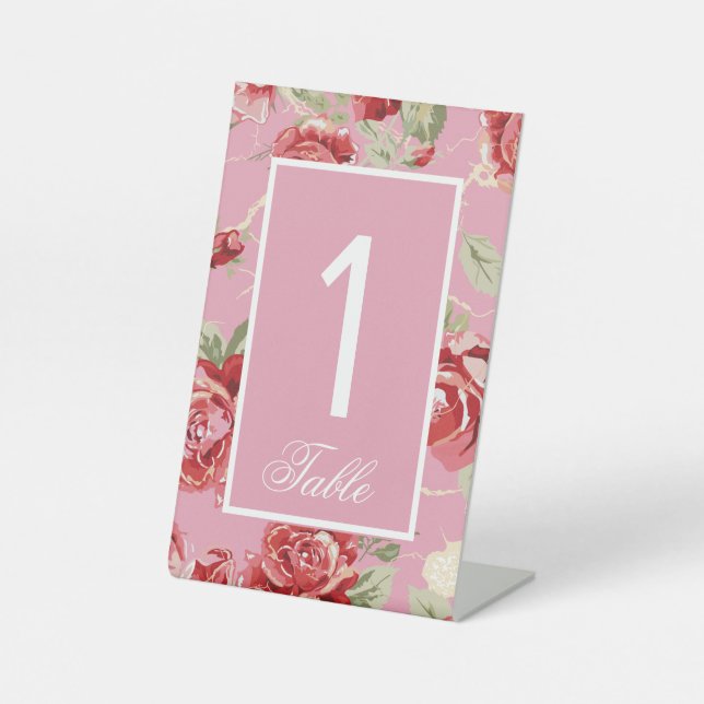 Rose Hochzeitszeichen Tischnummer Sockelschild (Vorderseite)